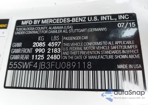 2015 Mercedes-Benz C 300 z USA, uszkodzony, nr VIN 55SWF4JB3FU089118